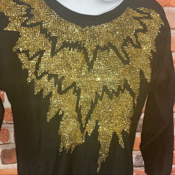 Gold glitter vintage sweatshirt tunic new with tags NWT deadstock small - Picture 4 of 7